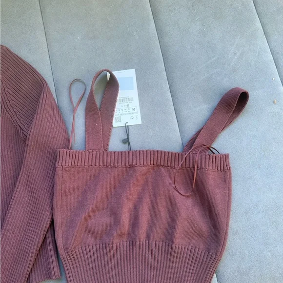 Zara Ribbed Knit Tank and Cardigan Set - Rust - Picture 4 of 5